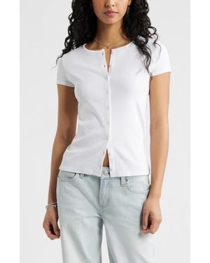 BP. Short Sleeve Rib Knit Cardigan - White