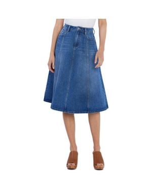 Wash Lab Denim Spin Paneled Denim Midi Skirt - Blue