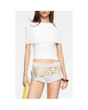 Lioness Bella Vita Ruched Foldover Mock Neck Crop Top - White