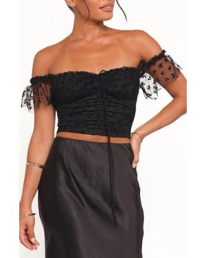 Petal & Pup Aster Off The Shoulder Mesh Crop Top - Black
