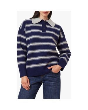 Habitual Stripe Oversize Polo Sweater - Blue