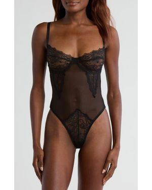 Coquette Underwire Lace & Mesh Teddy - Brown