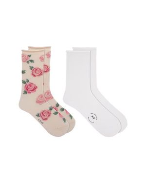 K Bell Socks Rose Blooms Assorted 2-Pack Crew Socks - White