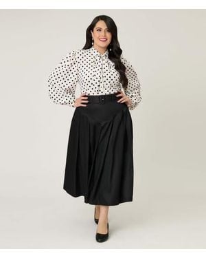 Unique Vintage Plus Size Pleated Midi Skirt - Black