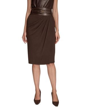 Donna Karan Faux Leather Waist Layered Skirt - Black