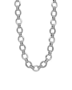 Lagos Sterling Fluted Small Oval Link Necklace - Blue