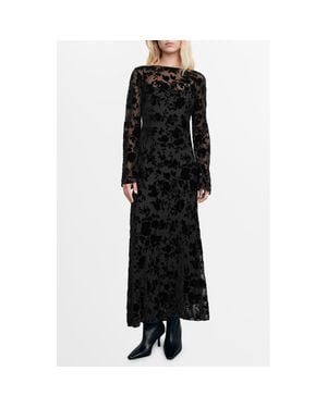 Mango Floral Jacquard Long Bell Sleeve Maxi Dress - Black