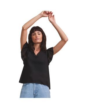 Ro&zo Cotton Frill Sleeve Top - Black