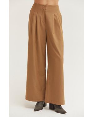 Crescent Pleated Wide Leg Pants - Brown