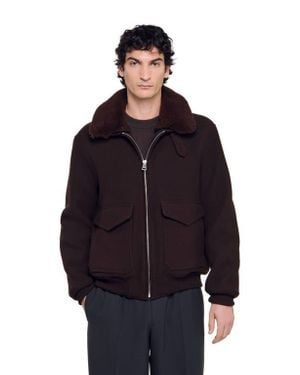 Sandro Wool Aviator Jacket With Shearling - Blue