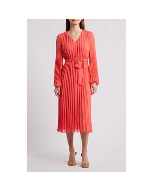 Sam Edelman Pleated Long Sleeve Dress - Red