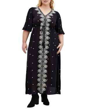 City Chic Anaya Embroidered Maxi Dress - Black