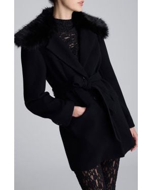 Kenneth Cole Belted Jacket With Faux Fur Collar - Black