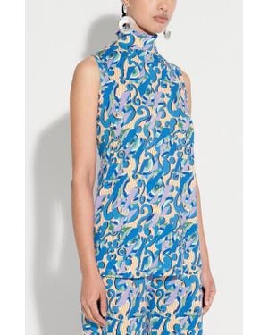 De Loreta Jubileo Mock Neck Sleeveless Cotton Top - Blue