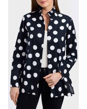 Foxcroft Carolina Dot Print Cotton Button-Up Shirt - Blue