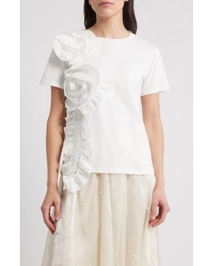 NIKKI LUND Peony Floral Appliqué Top - White