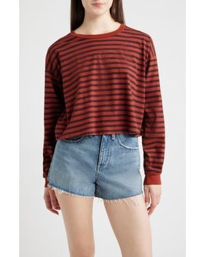 Daydreamer Meet N Greet Striped Long Sleeve Cropped T-Shirt - Red