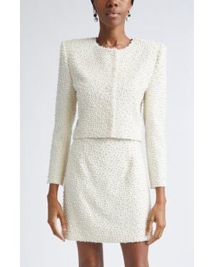 Carolina Herrera Faux Pearl Embellished Crop Jacket - White