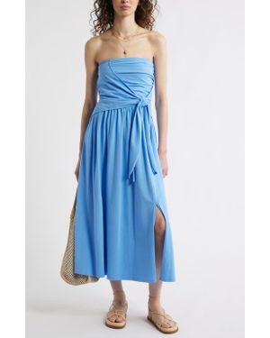 Treasure & Bond Strapless Tie Front Stretch Cotton Midi Sundress - Blue