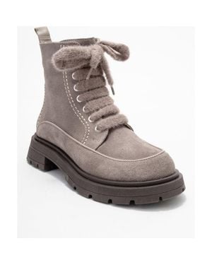 Forever & Always Shoes Mina Leather Combat Boot - Brown