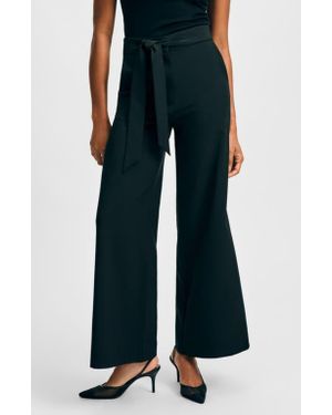 Isaac Mizrahi New York Cady Wide Leg Pants With Tie Waist - Black