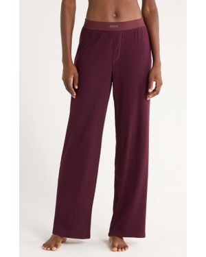 Skims Stretch Cotton Rib Pajama Pants - Red