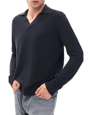 Rag & Bone Charles Wool Johnny Collar Polo Sweater - Blue