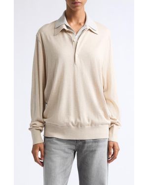 Acne Studios Koyat Layered Silk, Wool & Cashmere Polo Sweater - Natural