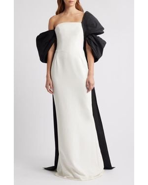 Marchesa Cape Back Column Gown - White