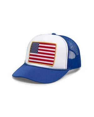 Local Beach American Flag Patch Trucker Hat - Blue