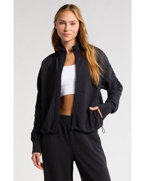 Zella Soft Luxe Ruched Sleeve Zip Jacket - Blue