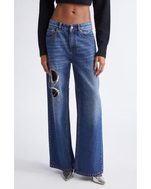 Area Crystal Chain Cutout Relaxed Jeans - Blue