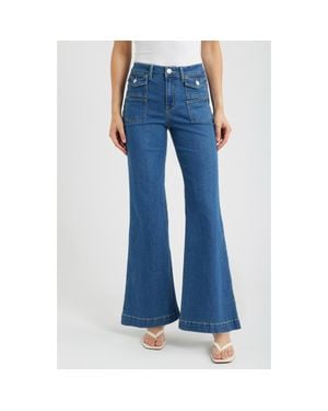1822 Denim Belle Patch Pocket Relaxed Flare Jeans - Blue