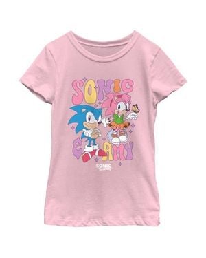 Sonic The Hedgehog Girl's Cute Couple Graphic T-Shirt - Pink
