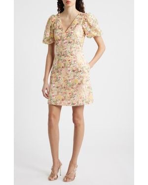Eliza J Floral Embroidered Puff Sleeve Cocktail Dress | Lyst