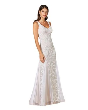 LARA New York Greta Beaded V-Neck Tulle Wedding Dress With Contrast Lining - White