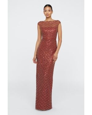 THEIA Aura Beaded Column Gown - Red