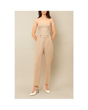 Contessa Mills Aconitum Tailored Wool Mesh-Detail Trouser - Natural