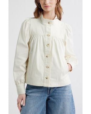Treasure & Bond Gathered High Neck Denim Jacket - White