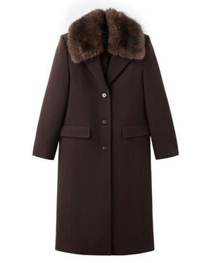 Mango Lips Wool Blend Coat With Faux Fur Collar - Brown