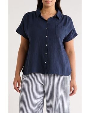 Caslon Cotton Gauze Button-Up Shirt - Blue