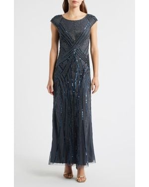 Pisarro Nights Embellished Cap Sleeve Gown - Blue