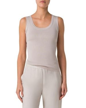 Akris Scoop Neck Silk Rib Sweater Tank - White