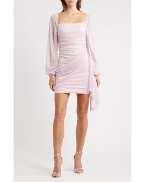 Jump Apparel Metallic Drape Front Long Sleeve Minidress - Pink
