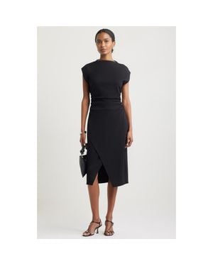 Nordstrom Ruched Funnel Neck Midi Dress - Black
