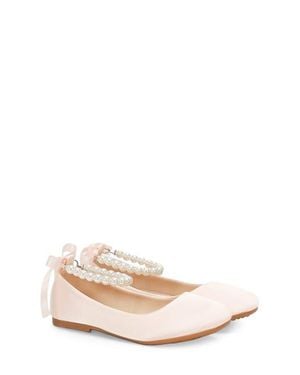Kailee P Harper Satin Girl Flats With All Pearls Strap - Pink