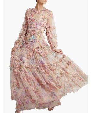 Needle & Thread Floral Diamond Ruffle Gown - Pink