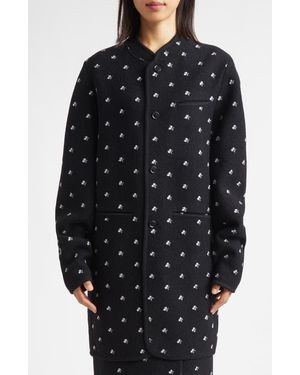 Rier Walker Floral Embroidered Wool Coat - Black