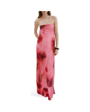 Mango Floral Strapless Dress - Red