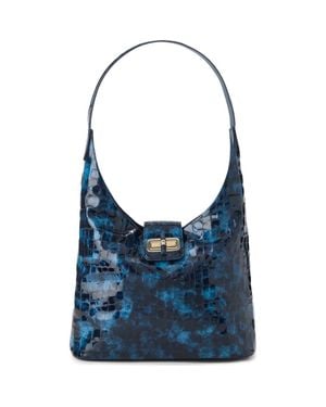 Brahmin Gwynne Croc Embossed Leather Shoulder Bag - Blue